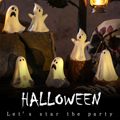 Domensi 6 Pcs Ghost Decor Ceramic White Figurines Ghost Statue Spooky Halloween Decor Scary Statue Decoration Cute Sculpture for Gift Props Home Tabletop Decorations(Classic)