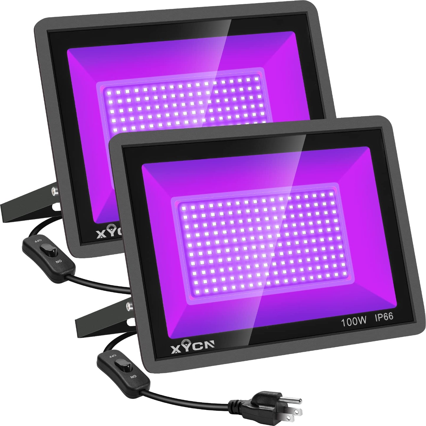 XYCN 2 Pack 100W LED Black Light, Blacklight Flood Light with Plug and Switch, IP66 Waterproof Neon Glow for Party, Halloween, Fluorescent Poster, Body Paint, Aquarium