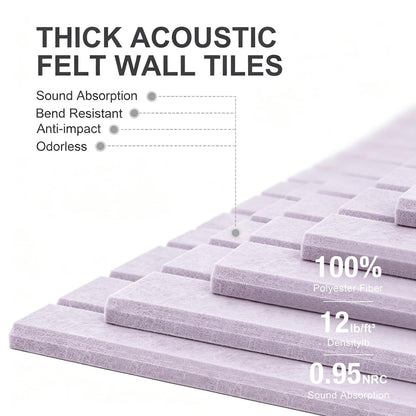 G Gamit 0.47" Thick Felt Pin Board 36"x24" Large Cork Board Alternative 6 Pack 11.81"x11.81"Felt Bulletin Board Wall Tiles Notice Board with 30 Pushpins for Home Office School(Fine-Light Purple)