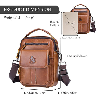 BAIGIO Genuine Leather Small Messenger Bag for Men Crossbody Shoulder Bag for Ipad MIni Handbag Man Purse Satchel for Daily Business