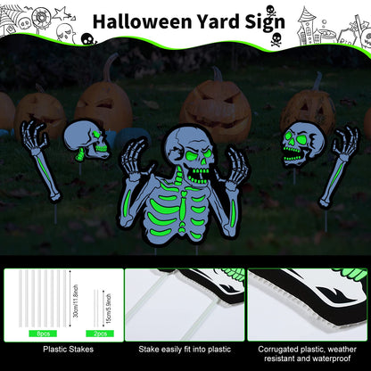 Capoda 5 Pieces Halloween Yard Signs Outdoor Decorations Fluorescent Halloween Skeleton Garden Sign with Stakes Reflective Skeleton Lawn Stake for Garden Lawn Yard Decor Supplies
