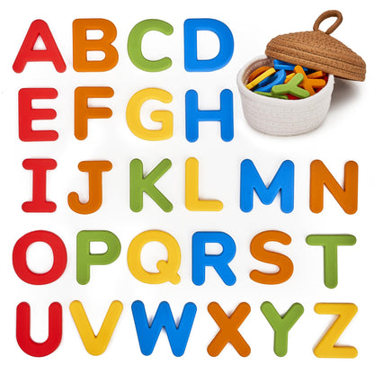 JoyCat Silicone Alphabet Magnetic Letters, 26 Uppercase ABC Fridge Magnets for Toddlers & Kids 3+, Preschool Learning Refrigerator Toy Set, Birthday Gifts for Boys Girls (Vibrant Color)