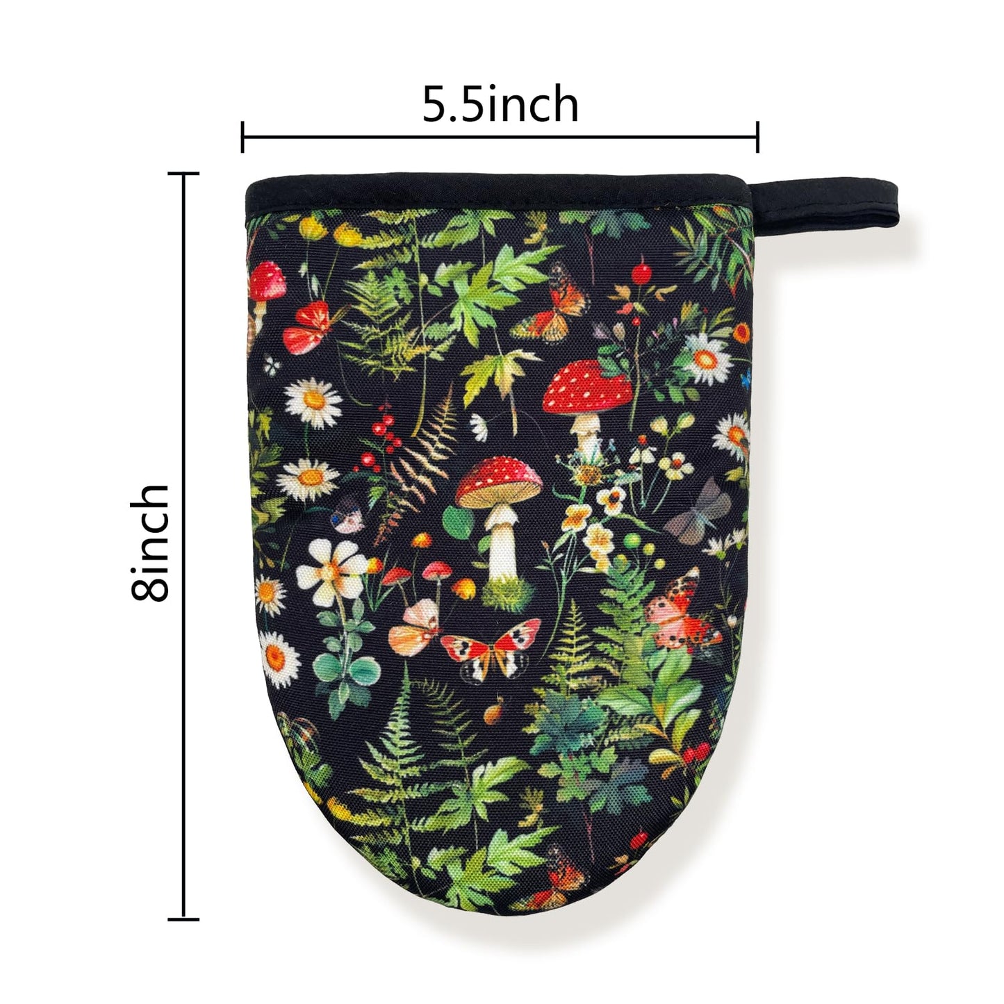 Goth Mushroom Farmhouse Vintage Gothic Mini Silicone Oven Mitts, Heat Slip Resistant Kitchen Gloves 2-Pack Set, Soft Short Small Oven Mittens Pot Holders for Baking Grilling Barbecue Microwave Gift
