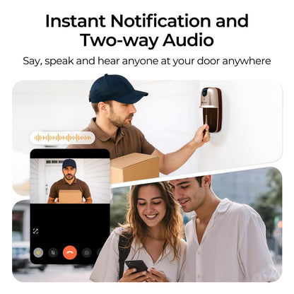 Doorbell Camera Wireless Video Doorbell with Chime, AI Motion Detection Doorbells with 2.4/ 5Ghz WiFi,Solar Assist Battery, HDR Night Vision,Long Distance 2-Way Talk, Local/AWS Cloud Storage