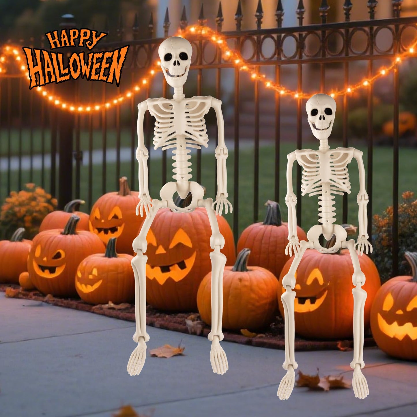 2 Pack 36" Halloween Skeleton, 3 ft Human Skeleton Full Body Posable Joints Plastic Skeleton for Halloween Decoration, Yard Patio Lawn Garden Skeleton Spooky Party Decoration Indoor Outdoor