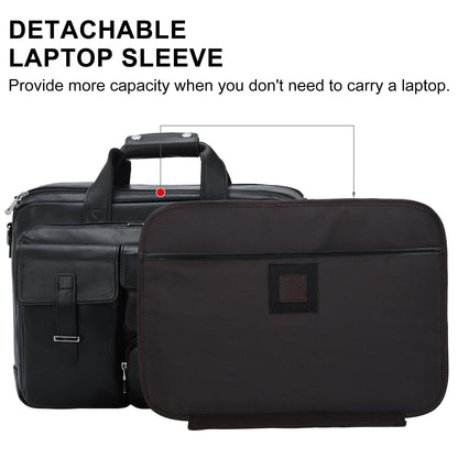 TIDING Genuine Leather Briefcase For Men 17.3 Inch Laptop Case Multi Pockets Business Travel Shoulder Messenger Bag_Black