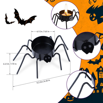 FORUP 6 Pack Metal Spider Tea Light Candle Holders, Halloween Candle Holder, Halloween Home Table Decoration, Black