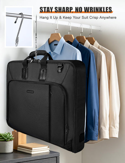 Noozion Garment Bag for Travel, Large Carry On Suit Bag for Business Up to 3 Suits, Wrinkle Free Garment Bag for Hanging Clothes with Shoulder Strap, Laptop Compartment, and Wet-Dry Pocket