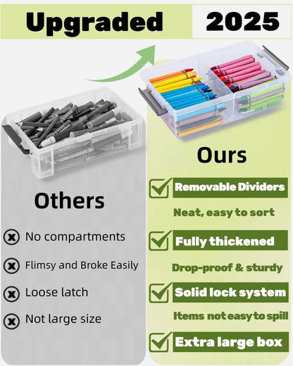 GEOPHIA 6 Pack Extra Large Pencil Box with Removable Divider, Thickened Pencil Case Bulk, Clear Crayon Marker Organizer Stackable Plastic Small Storage Containers for Pen Craft School Supplies(Grey)