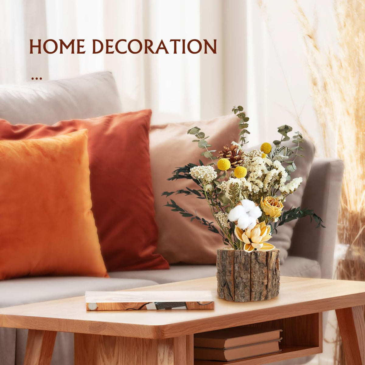 DECHOUS 3Pcs Wood Stump Flower Pots - Rustic Tree Bark Plant Pot Table Centerpieces Vase Flower Stump Bucket Planter for Home Farmhouse Decor Indoor Garden Decoration