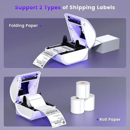 Phomemo D520BT Bluetooth Thermal Label Printer, 4X6 Wireless Shipping Label Printer Build-in Holder, Thermal Label Maker for Shipping Package, Compatible with Amazon, USPS, Shopify, Ebay, Purple