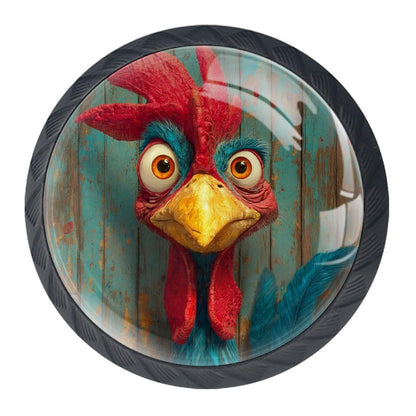 4 Pack Farmhouse Rooster Cabinet Knobs, 1.37 Inch Round Drawer Pulls for Kitchen Cabinet Hardware Dressers Knobs and Closets
