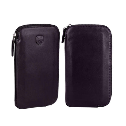 ALLEN & MATE Genuine Leather iPhone Pouch with Zip – Slim Mobile Phone Sleeve Cell Phone Pouch for iPhone 17 Pro Max, 16, 15, Google Pixel 10, Samsung Galaxy S25 & Android Smartphones Brown