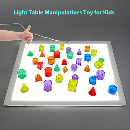 EXBEPE 3D Geometric Solids 60 Pcs for Kids Translucent Geometric Shapes for Geometry Beginnings,Light Table Manipulatives Toy Math Helper School Supplies