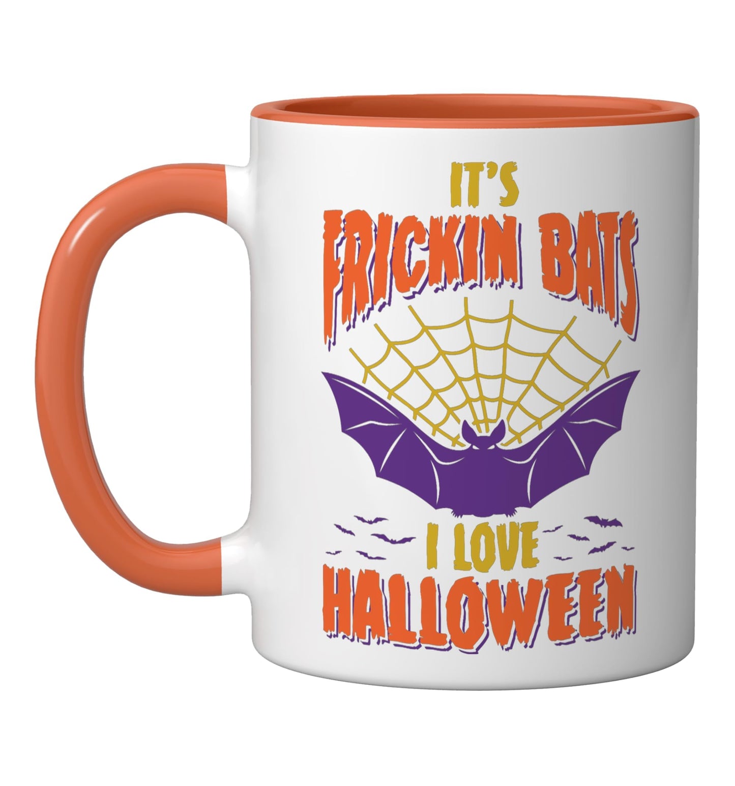 Halloween 2026 It's Frickin Bats I Love Halloween Ceramic Mug, Orange/White