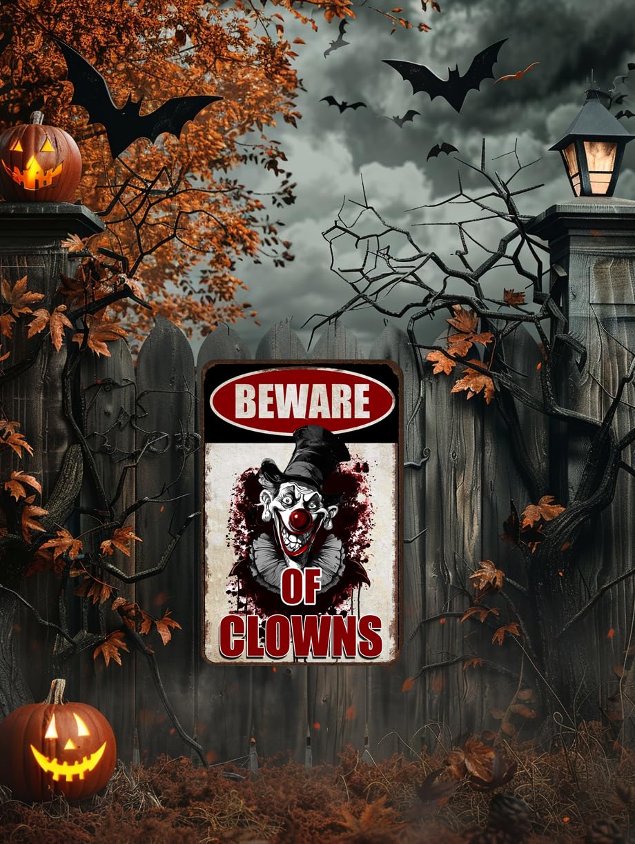 Halloween Signs Clown Decorations Creepy Stuff Scary Decor For Circus Yard Warning Metal Sign Beware Of Clowns 12x8 Inches
