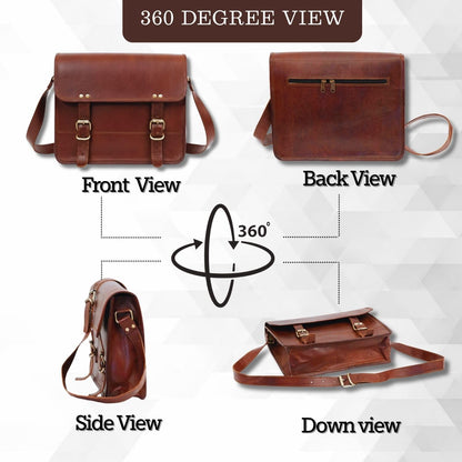IndianHandoArt 13" Inch Leather Messenger Bag Vintage satchel bag Crossbody Bags for Men and Women unisex office bag (13" (W) x 10" (H) x 3" (D))