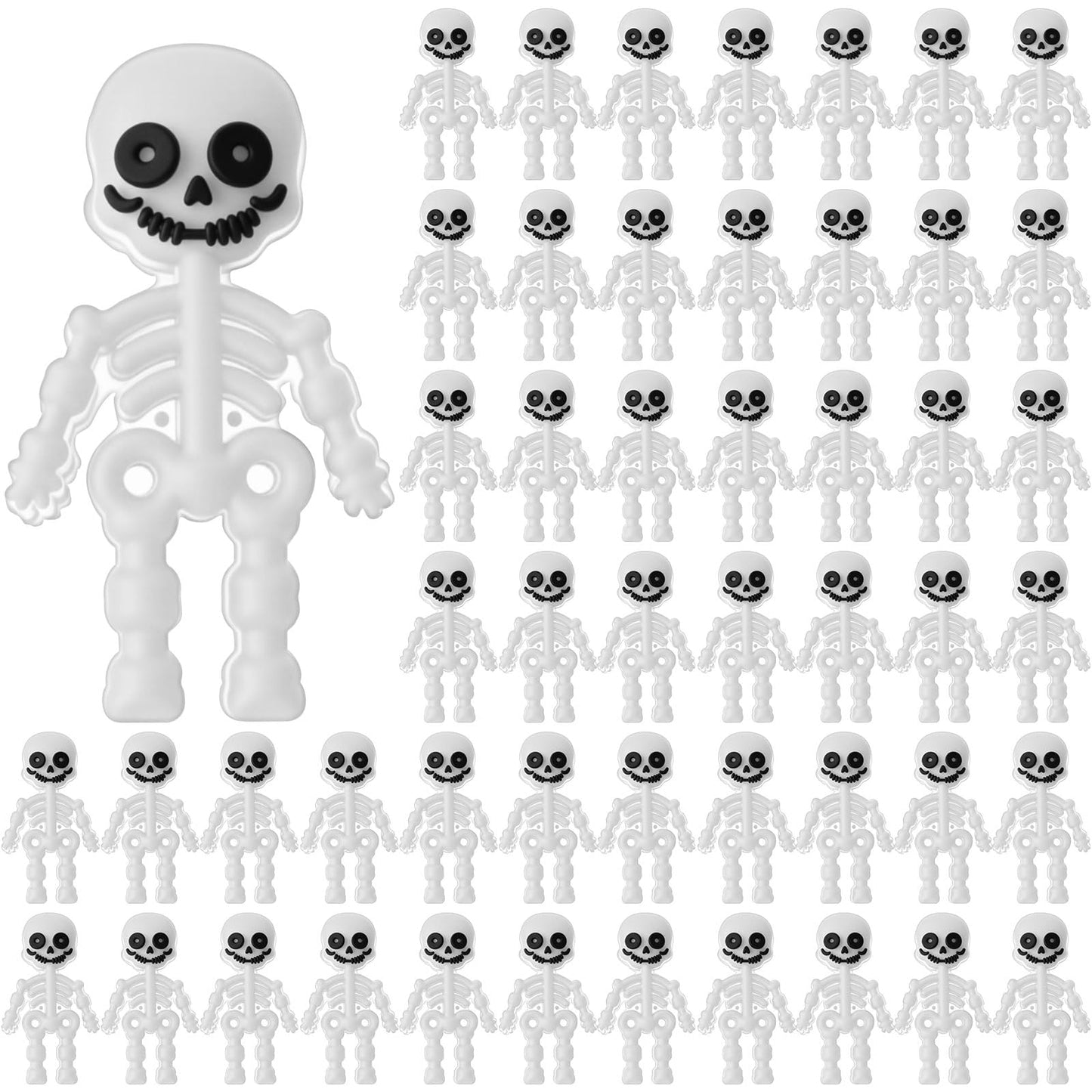 VioraWhite 50 Pcs Halloween Mini Skeleton Figures Tiny Resin Skeleton Figurines Miniatures Skulls Figures Ornaments for Halloween Party Favors Gifts to Hide and Seek Garden Dollhouse Decor(White)