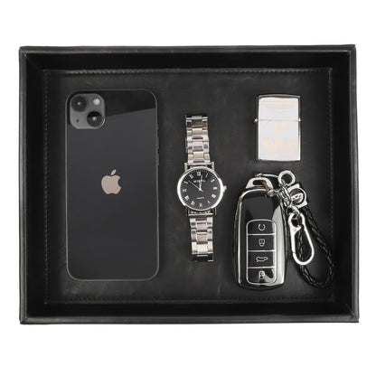 Leather Valet Organizer for Men – Black Catchall for Wallet, Keys, EDC, Jewelry, and Perfume – Nightstand, Dresser, and Bathroom Vanity Storage