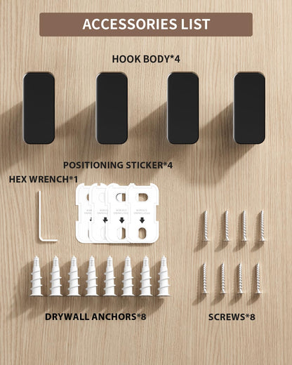 4-Pack Matte Black Towel Hook for Bathroom, Robe Coat Hook, Heavy Duty Wall Hooks for Hanging Bag Hat Mudroom Bedroom Shower Closet, Drill in Hanger Mount with Screw, Holder Back of Door Outdoor