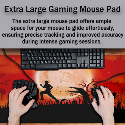 Y YIHANGBEST Zombie Apocalypse Mouse Pad Keyboard Mat Red Sky Full Moon Leafless Trees and Crosses Black Bats Large Gaming Mousepad for Desk,Computer,Office 35.4"X15.7"