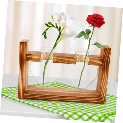 ORFOFE Heart Shape Hydroponic Terrarium Vase with Wooden Stand Glass Plant Holder for Indoor Gardening Stylish Desktop Water Planter for Home Decor