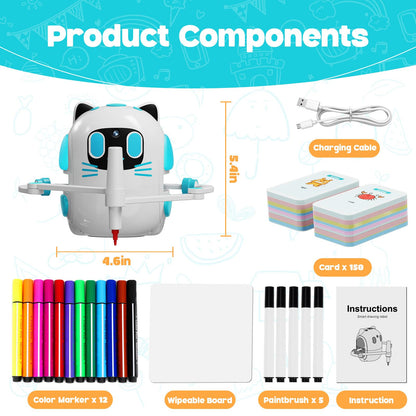 Drawing Robot for Kids with Camera Recognition, Smart Drawing Robot for Kids 3-8, Interactive Educational Drawing Machine with 150 Cards & 12 Colorful Pens, Christmas Birthday Gifts for kids Ages 3+