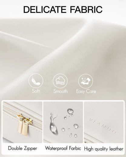 Vlando Travel Makeup Bag,Small Makeup Pouch Cosmetic Bag for Women Makeup Organizer Bag Gifts for Women Girlfriend Teacher Mom Brithday Gifts-White