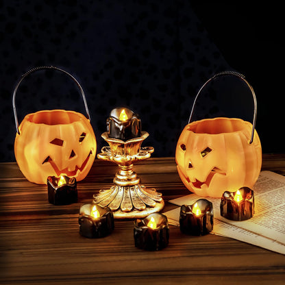 Windshell Black Tealight Candles with Auto 6H Timer (No Remote), Battery Operated LED Flameless Tea Lights with Melting Design, for Halloween Wedding Party, 12 Pack
