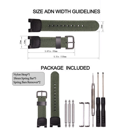 Nylon Watch Strap Compatible with Casio SGW-100 SGW-200 GW-3000B GW-3500B Replacement For Pathfinder PAS410 Band 24mm Men's Leather Strap -ArmyGreen