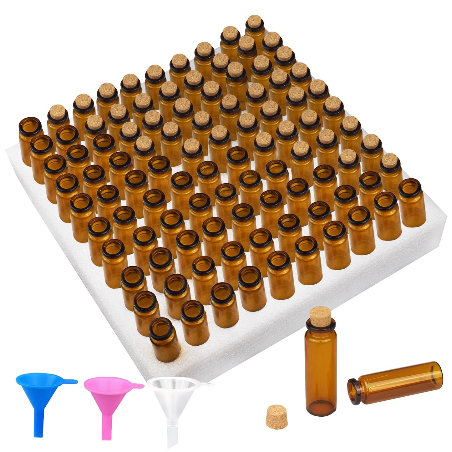 100 Pcs 15ml Small Brown Glass Bottles with Corks, Amber Vials for DIY Crafts, Wedding Decor, Halloween Potion Bottles, Perfume Samples & Message in a Bottle