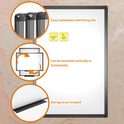 VIZ-PRO Magnetic Dry Erase White Board, 48 X 36 Inches, Black Aluminium Frame