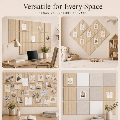 Baysola Stripe Felt Bulletin Board Panels 48 x 36 Inch Self Adhesive Wall Tiles Cork Board Alternative for Office Classroom Photos Notes 12 Pack
