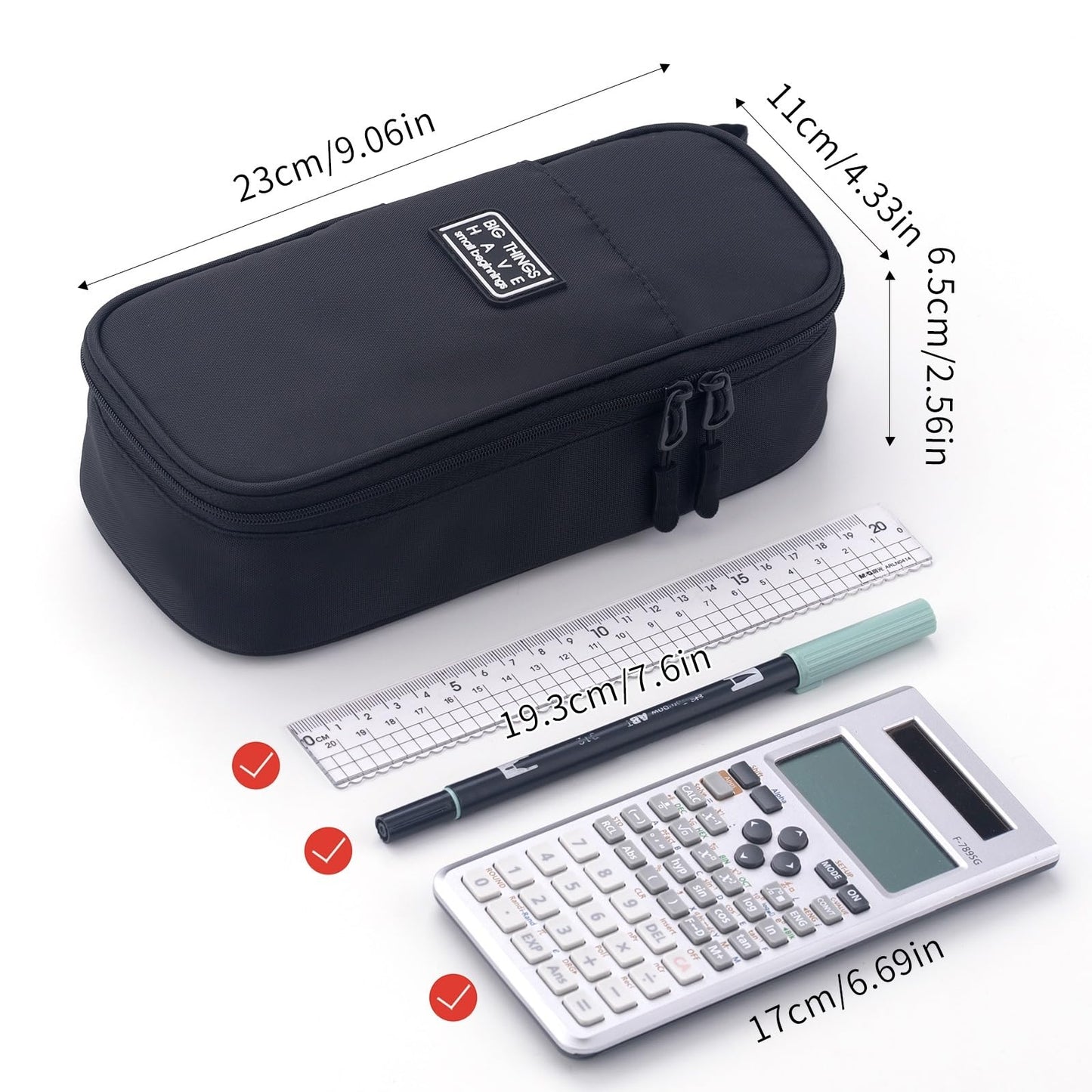 CICIMELON Durable Pen Pencil Case for School Supplies, High Capacity Pencil Bag Pouch Organizer for Teen Girls Boys Adults, Black