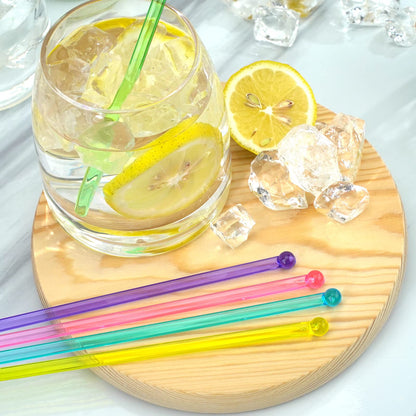 hapray 100-PCS 5 Color Plastic Swizzle Sticks, Crystal Cake Pops, Cocktail Coffee Drink Stirrers, Stir Sticks, 7.24 Inch (Pink, Yellow, Blue, Purple, Green)