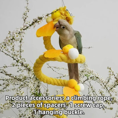 Bird Toys, Rope Perch for Parrots, 39.3 Inches Long, Brightly Colored Handmade Chew Toy, Spiral Design Bird Cage Climbing Rope for Lovebird Conure Quaker Budgie Cockatiel (Pink)