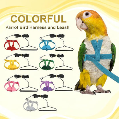 Bird Harness Leash, Adjustable Pet Parrot Bird Harness and Leash Lightweight Anti-Bite Flight Training Rope with Cute Wing, (Blue, L), Intended for Parrots/Pigeons/Budgies