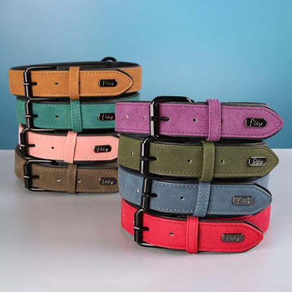 Didog Soft Padded PU Leather Dog Collar, Breathable and Adjustable Dog Collar for Large Dogs, Comfortable for Daily Walk, Dark Green, XL Fit Neck 18-22"(45-71 lbs)