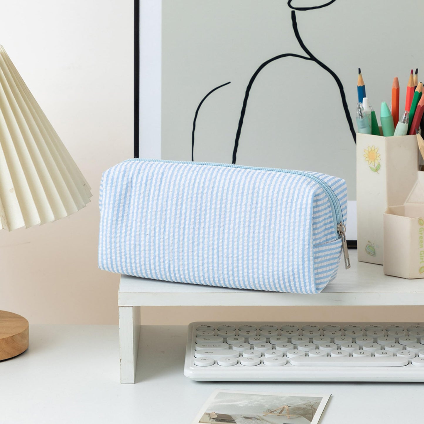OZAOZ Cute Pencil Case Capacity Pencil Pouch Aesthetic Pen Bag Office Stationery Organizer Simple Sturdy Multifunctional Cosmetic Pouch (Light blue)