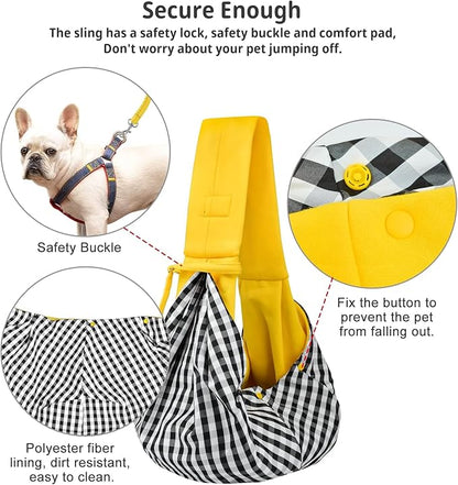CUBY Dog and Cat Sling Carrier - Hands Free Reversible Small Pet Carrier Sling with Storage Pocket Design - Suitable for Puppy, Small Dogs Cats Outdoor Travel Walking(Yellow)