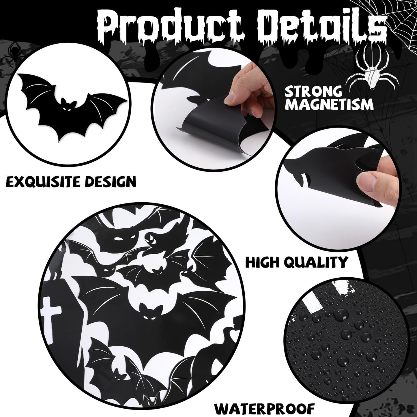 32Pcs Halloween Garage Magnets Door Decorations Happy Halloween Tombstone Cross Pumpkins Black Cat Bat Ghost Magnetic Refrigerator Stickers Large Decals for Halloweens Holiday Outdoor Car Party Decor