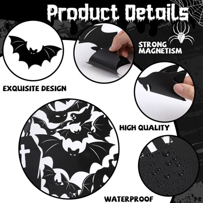 32Pcs Halloween Garage Magnets Door Decorations Happy Halloween Tombstone Cross Pumpkins Black Cat Bat Ghost Magnetic Refrigerator Stickers Large Decals for Halloweens Holiday Outdoor Car Party Decor
