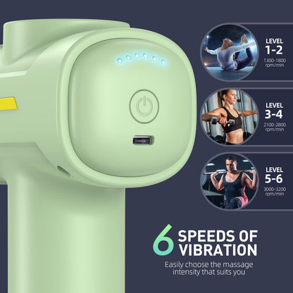 Massage Gun,Massage Gun Deep Tissue for Pain Relief with 7 Massage Heads & 6 Speeds and Carrying Case (Green)