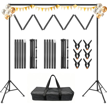 YAYOYA Backdrop Stand 10 x 8 Ft (WxH), Adjustable Photography Background Stand Support Kit with 6 Clamps & Carrying Bag for Photo Studio, Party, Wedding, Decoration, Projector Screen