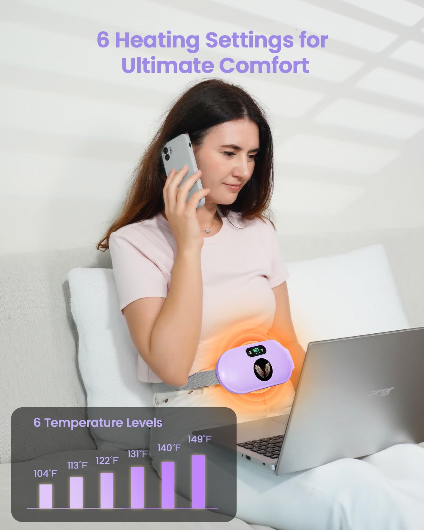 Heating Pad for Period Cramps, Fast Heating with 6 Heat Levels and 6 Massage Modes, Portable Menstrual Heating Pad, Belly Period Massager for Women and Girls, Pink