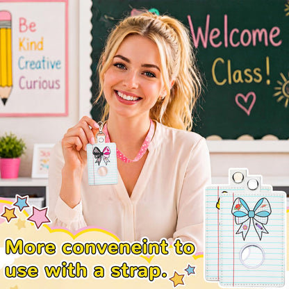 Gueevin 6 Pcs Teacher Alarm Badge Holder 4.2x2.8 Inch Bow Alarm ID Badge Holder for Teachers Educator Staff School Teacher Appreciation Gift