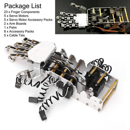 Robot Hand Kit, 5 Finger 180 Degree Movement Bionic Mechanical Arm DIY Kit with Analog Servos and Acrylic Aluminum Frame for Robotics Education and Secondary Development