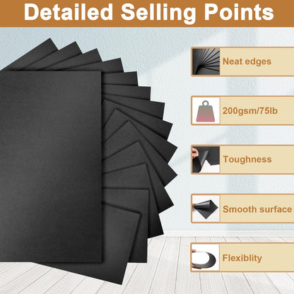 Silunkia 100 Sheets Black Shimmer Cardstock 8.5 x 11 Crafts Paper, 75lb Thick Glossy Paper Card Stock for Halloween, Business Cards, Invitations, Birthday Decorations
