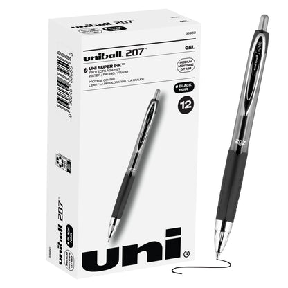uni-ball Signo 207 Gel Pen, 0.7mm Medium Black, Smooth Writing (Pack of 12, 144 Count Total)