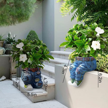 Doudouhua Creative Outdoor Planter,Flower Pot, Resin Cute Planters, Jeans Shape Garden Figurines Planter for Home Lawn Yard Outside Decor.Creative Outdoor Planter Flower Pot (Kneel Down on one Knee)